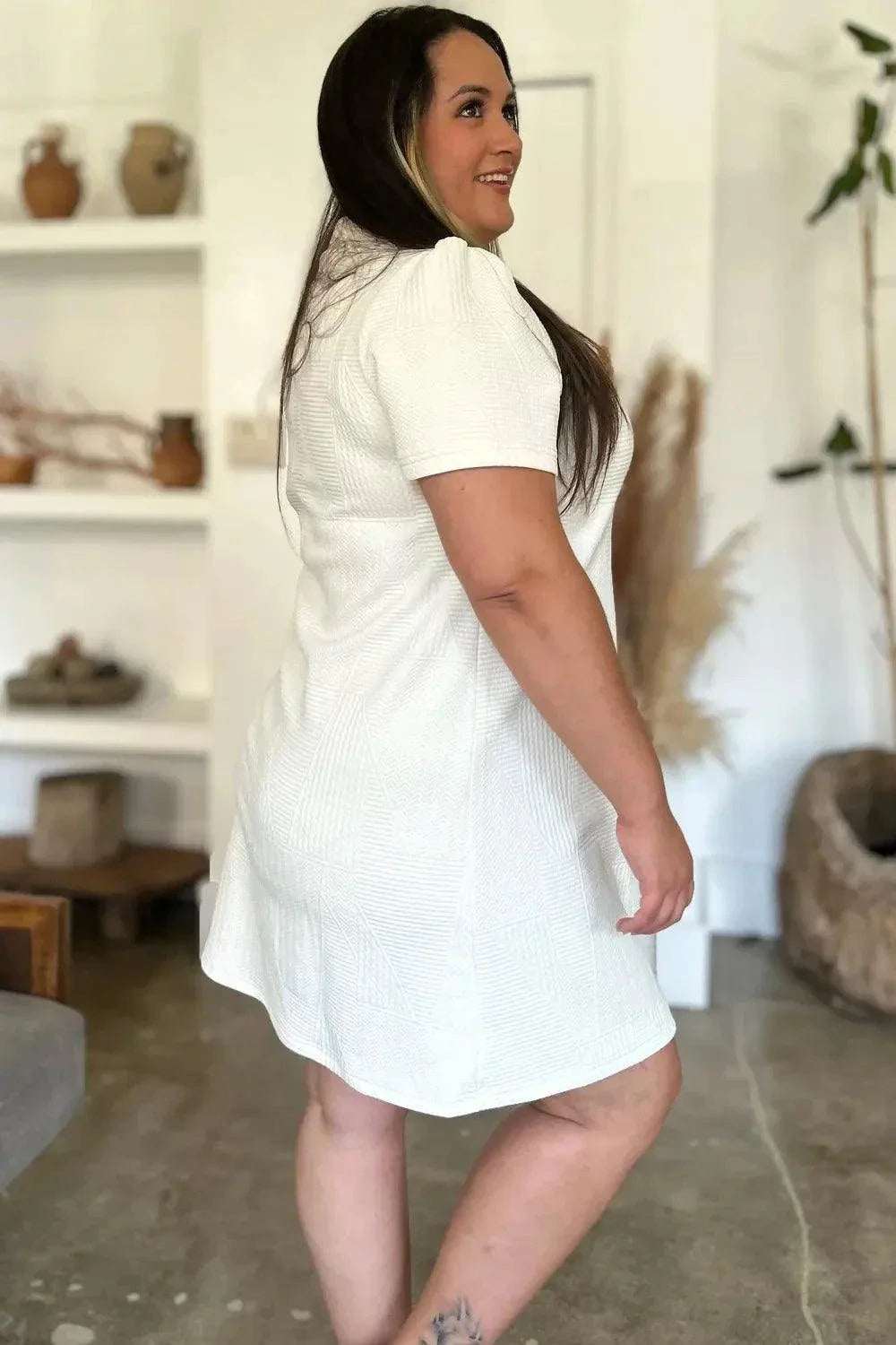 Short Sleeve Texture Dress - Double Take Full Size Fashion.