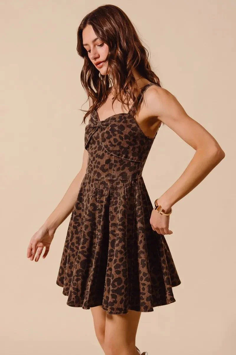 SO ME Mineral Washed Leopard Flare Cami Dress.