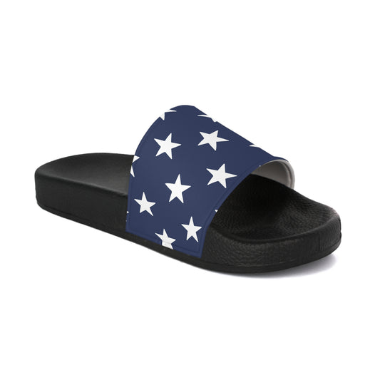 Patriotic Women's Slide Sandals with Star and Stripe Design for Summer Fun at Beach, Pool, BBQ, and Independence Day