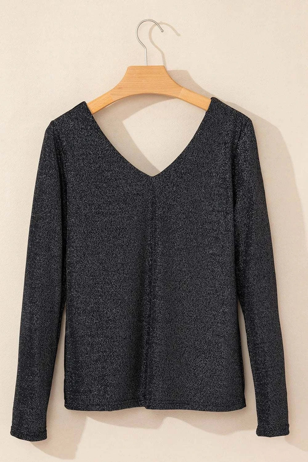 Bowknot V-Neck Long Sleeve Blouse.