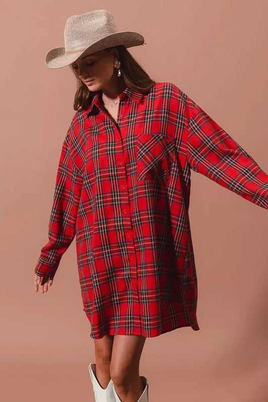 SO ME Christmas Checker Plaid Button Up Shirt DressThis Red Plaid Oversized Shirt Dress is a stylish and comfortable choice for any occasion. Made from a soft and breathable fabric, this dress features a classic plaiChristmas Checker Plaid