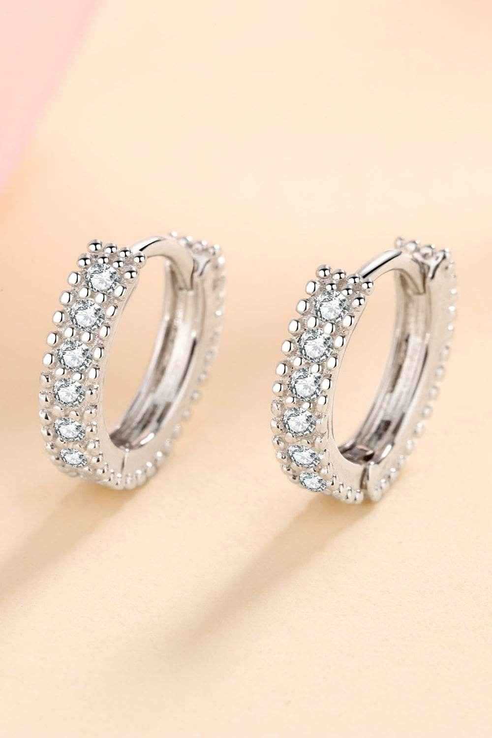 925 Sterling Silver Inlaid Moissanite Huggie Earrings.