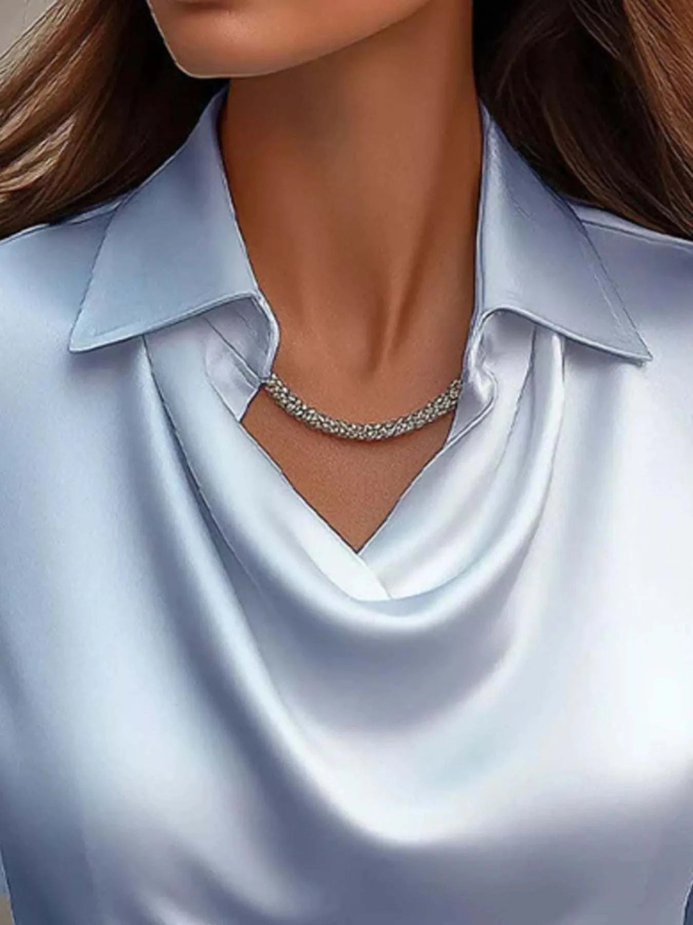 Full Size Satin Cowl Neck Long Sleeve Blouse Plus Size.