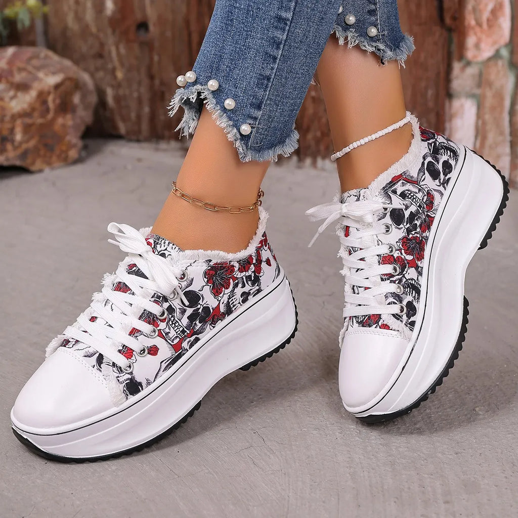 Printed Lace Up Platform Sneakers - Stylish Printed Platform Sneakers for Every Occasion.