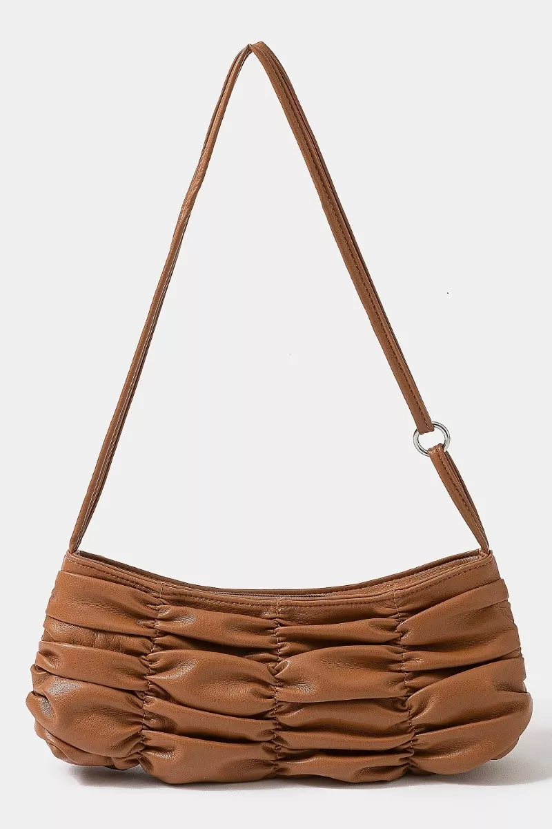 Fame Segmented Pleated Faux Leather Hand Bag.