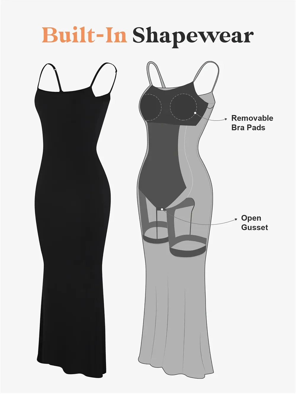 Basic Shapewear Maxi Dress with Built-In Support and Sleeveless Design.