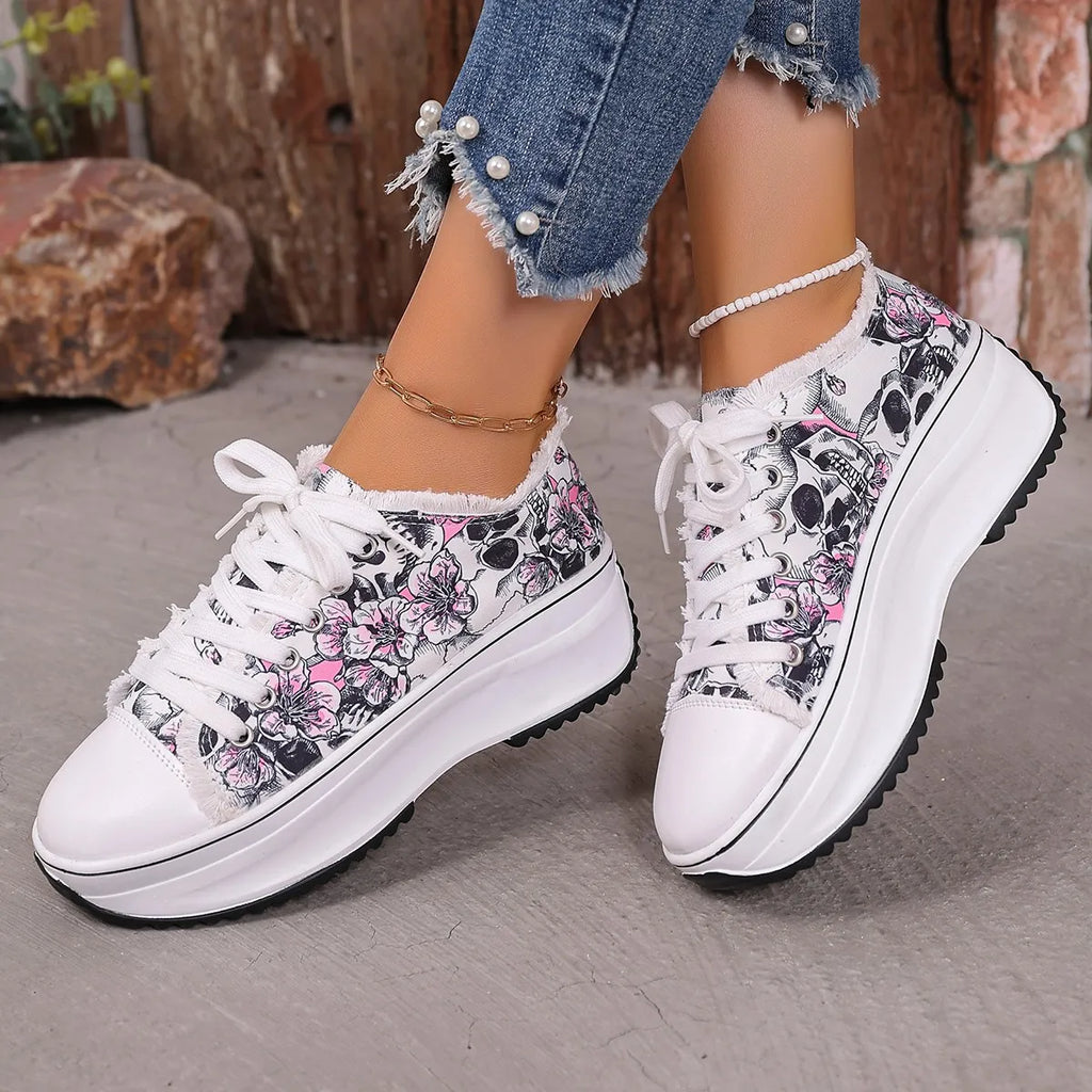 Printed Lace Up Platform Sneakers - Stylish Printed Platform Sneakers for Every Occasion.