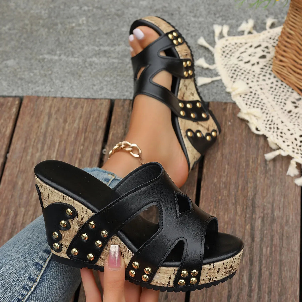 Open Toe Wedge Sandals.