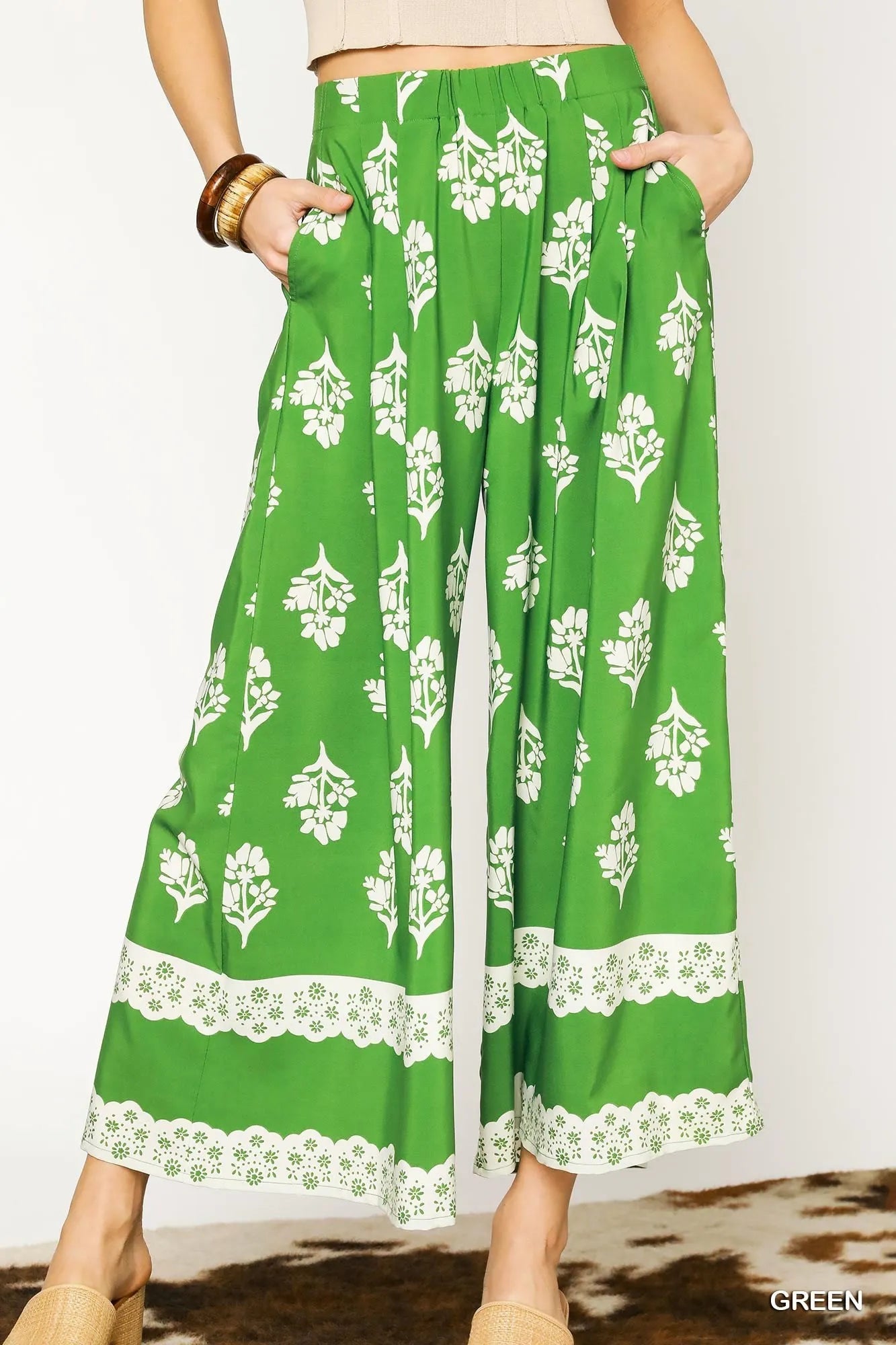 Umgee Floral Pleated Wide-Leg Pants.