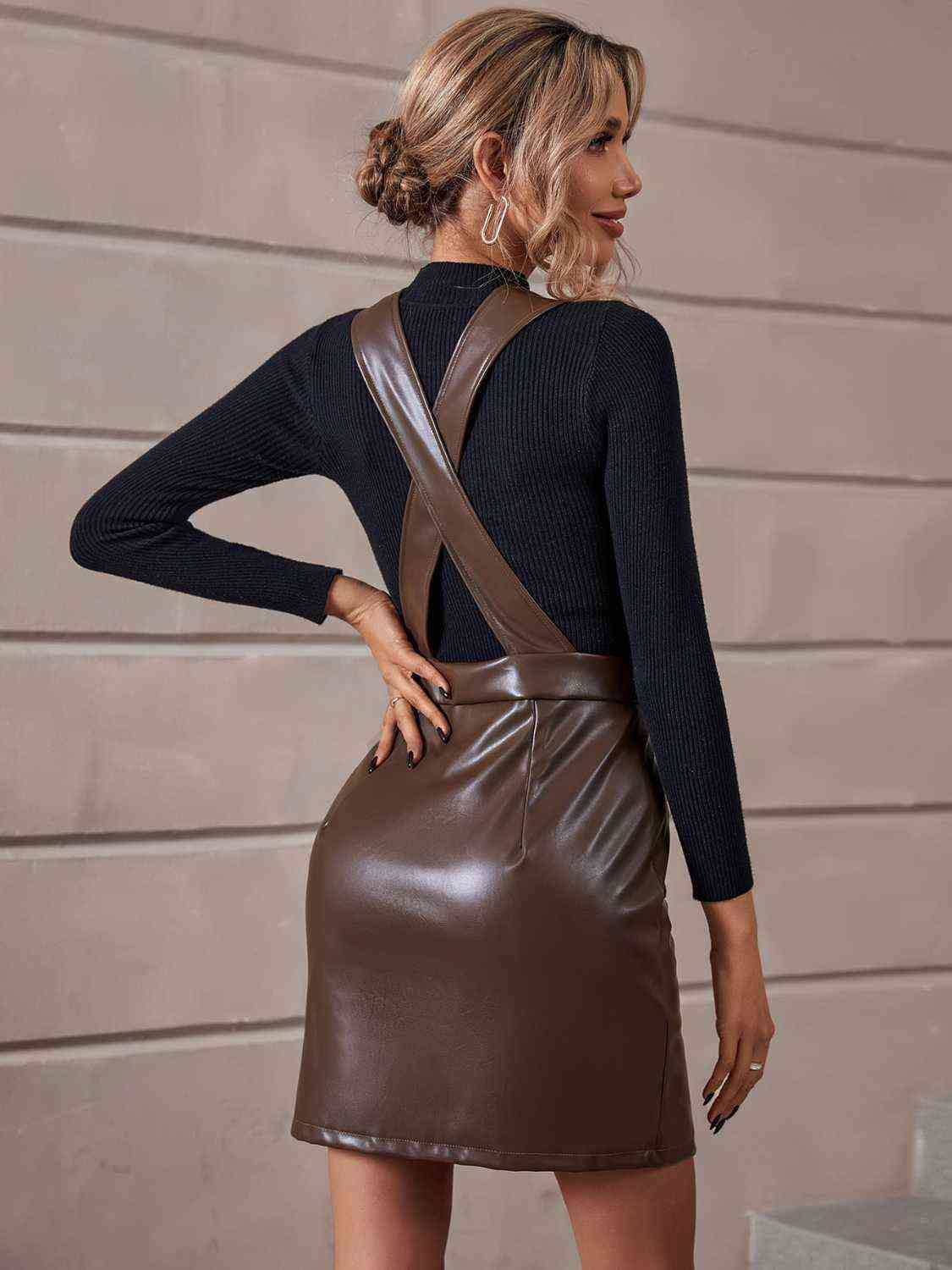 Crisscross Back Overall Dress - Stylish Zip Up Design.