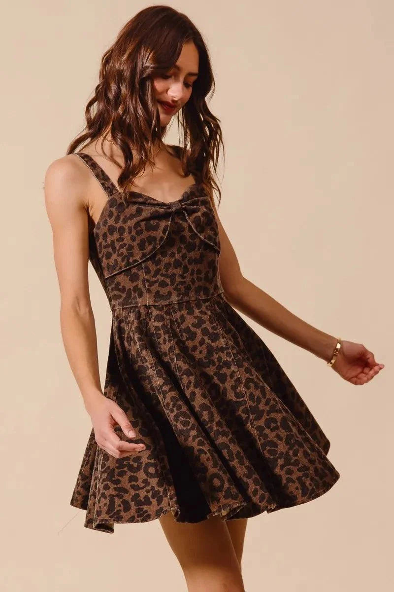 SO ME Mineral Washed Leopard Flare Cami Dress.