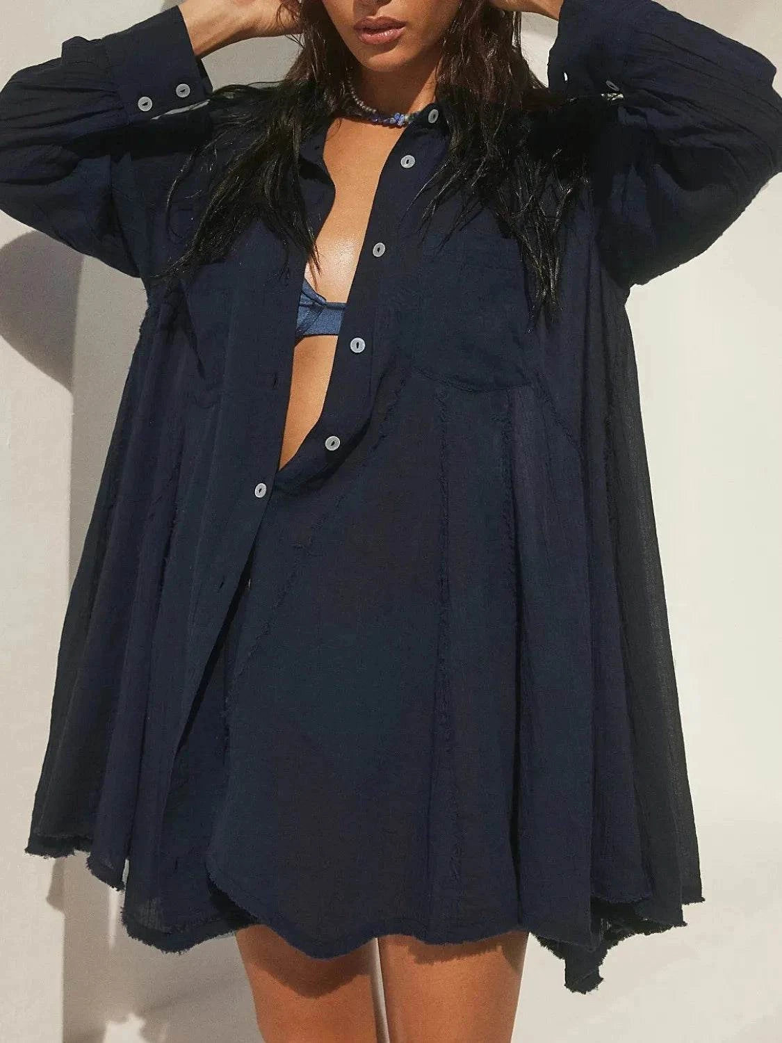 Textured Button-Down Shirt Dress for Stylish Casual Wear.