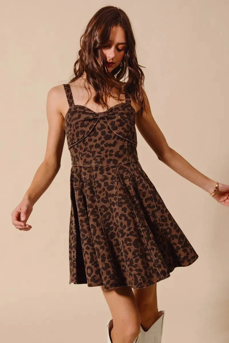 SO ME Mineral Washed Leopard Flare Cami Dress.