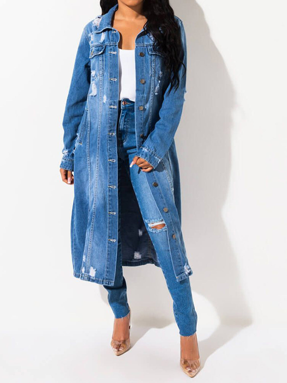 Stacey B's Long Sleeve Raw Hem Denim Jacket