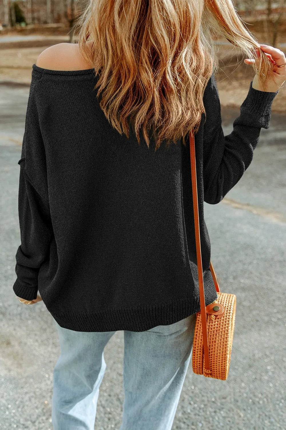 Pumpkin Round Neck Long Sleeve Knit Top.