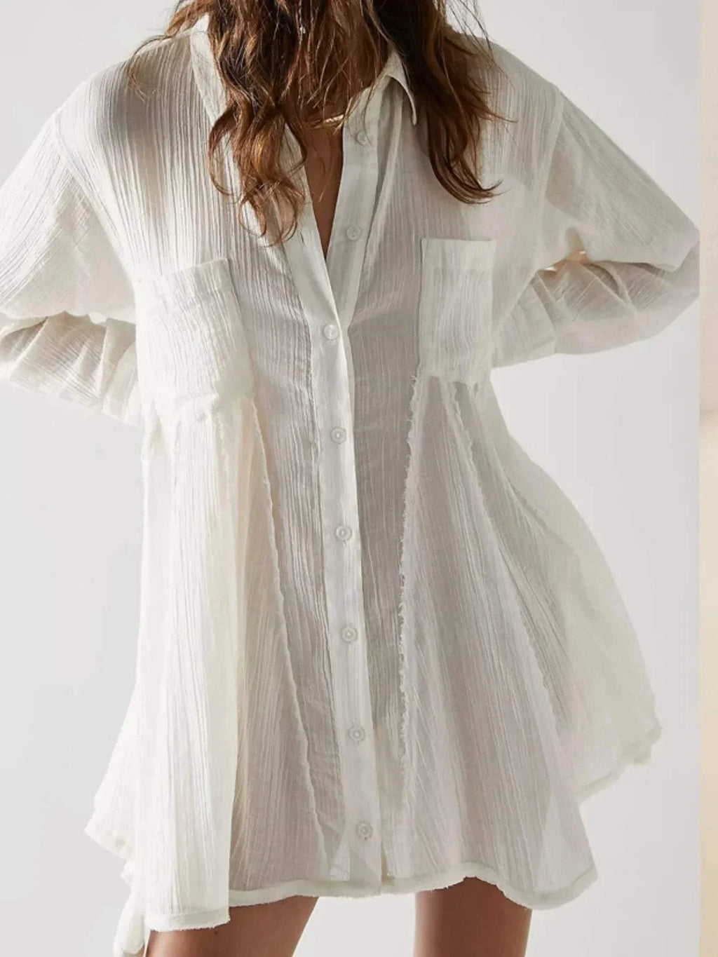 Textured Button-Down Shirt Dress for Stylish Casual Wear.