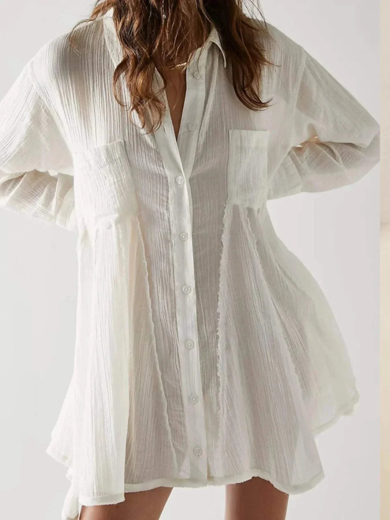 Textured Button-Down Shirt Dress for Stylish Casual Wear.