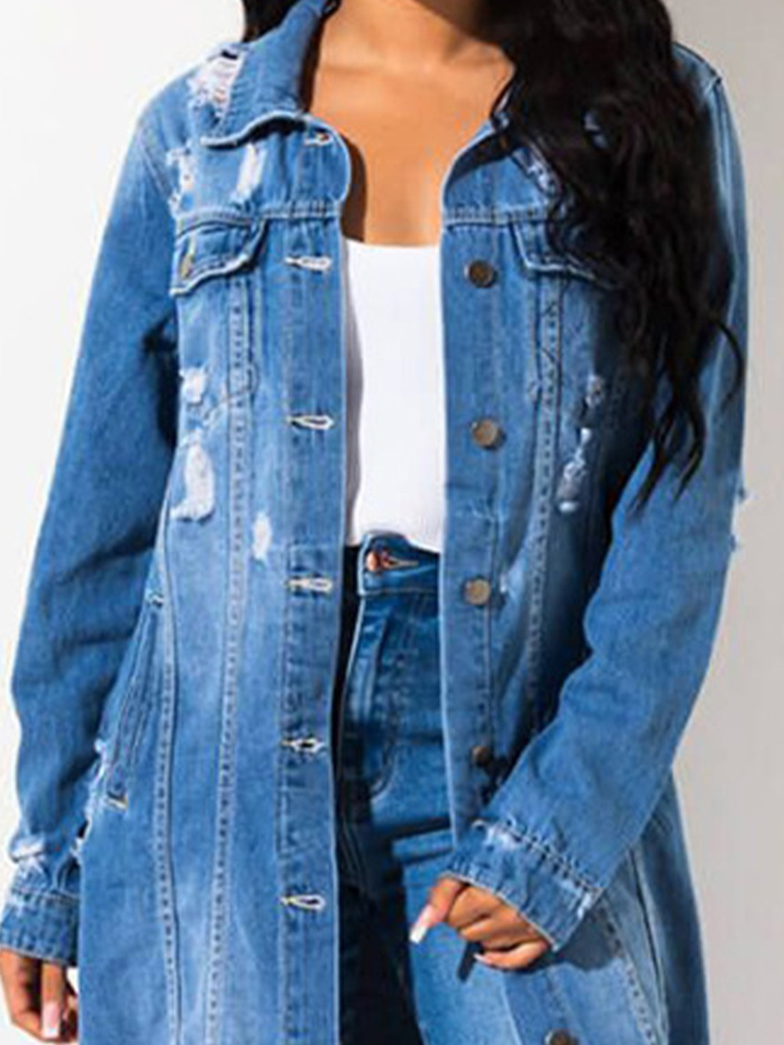 Stacey B's Long Sleeve Raw Hem Denim Jacket