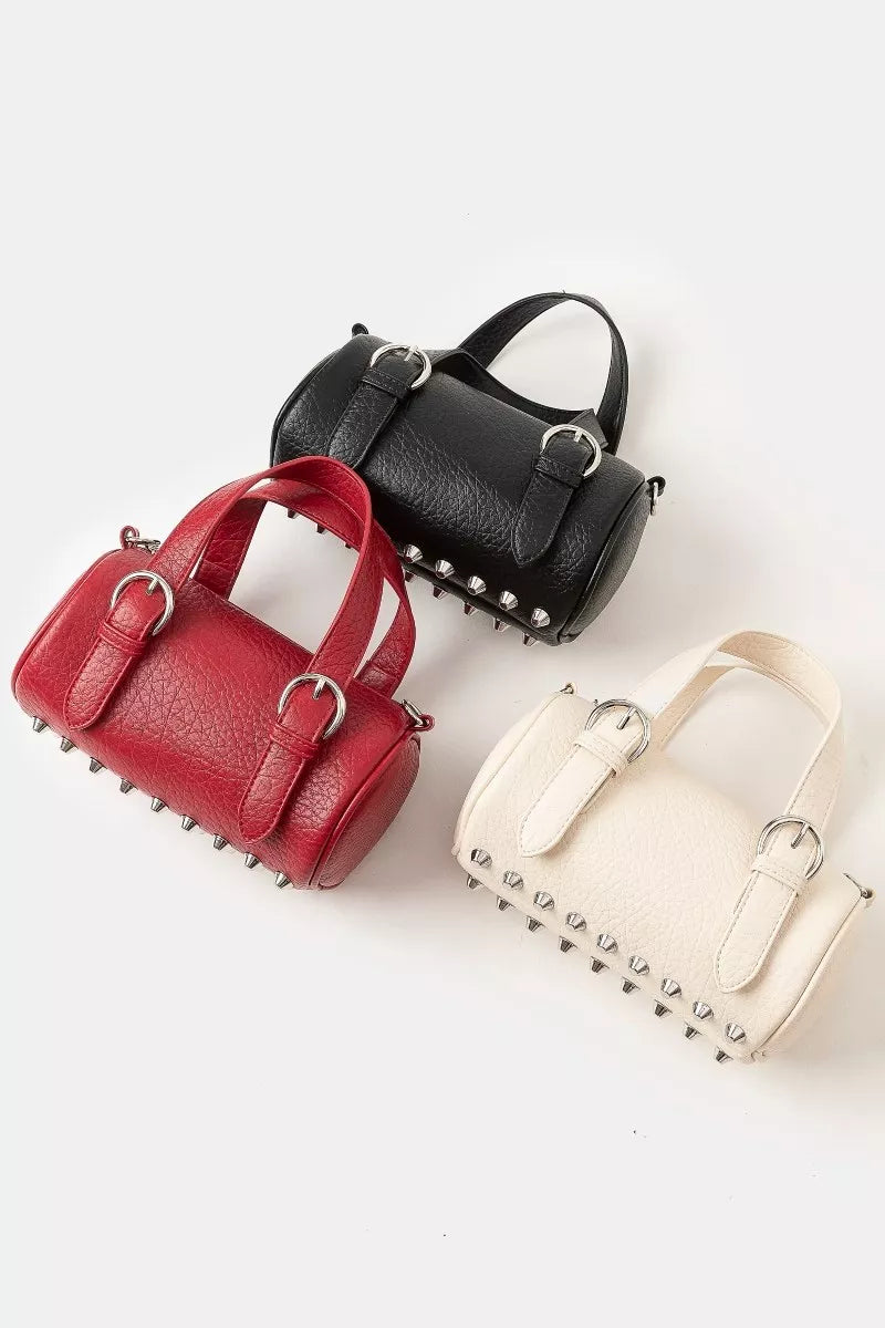 Fame Faux Leather Buckle Strap Cylinder Hand Bag.