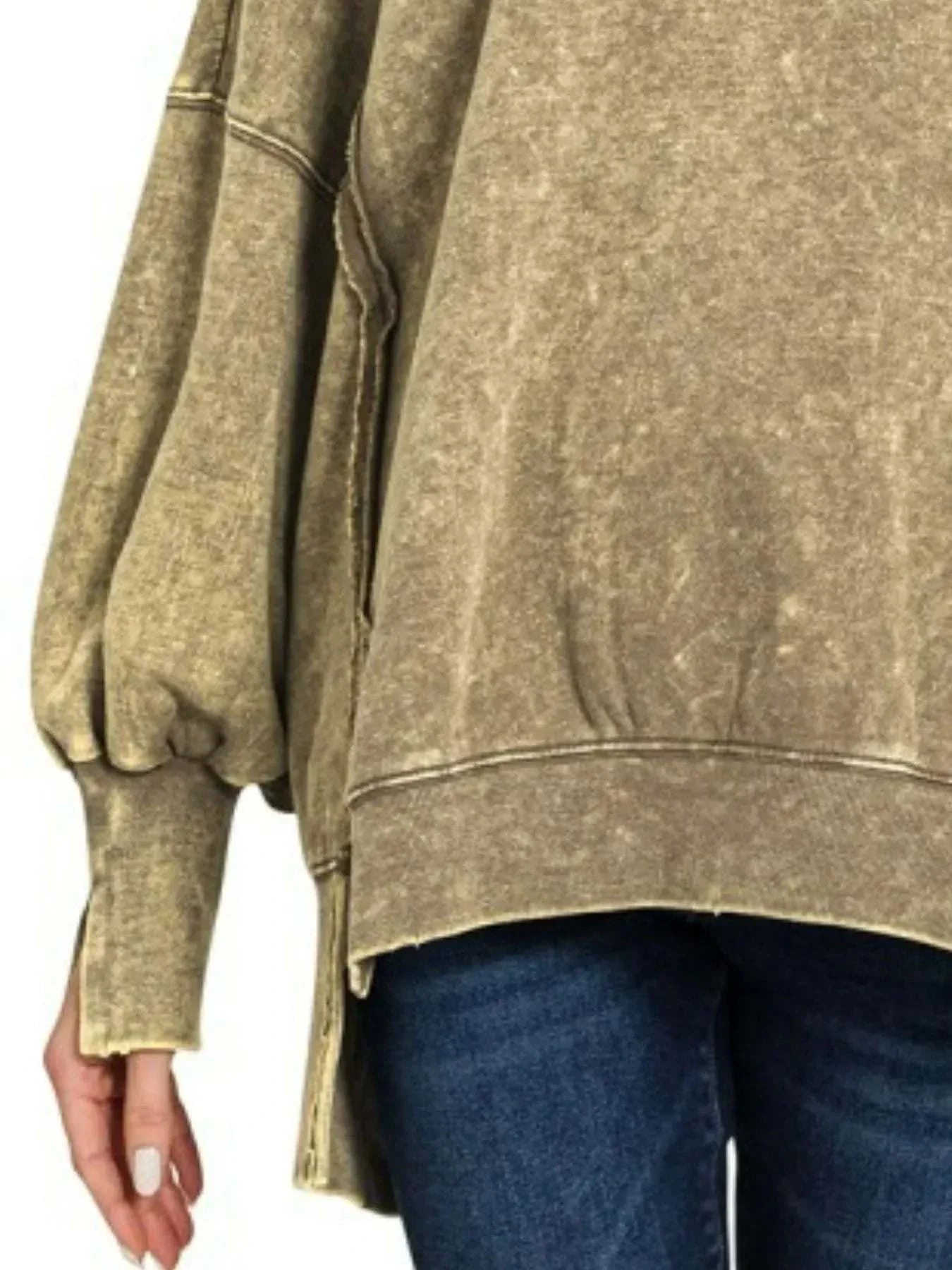 Zenana Acid Wash high-low hem exposed-seam oversized sweatshirt in washed cotton