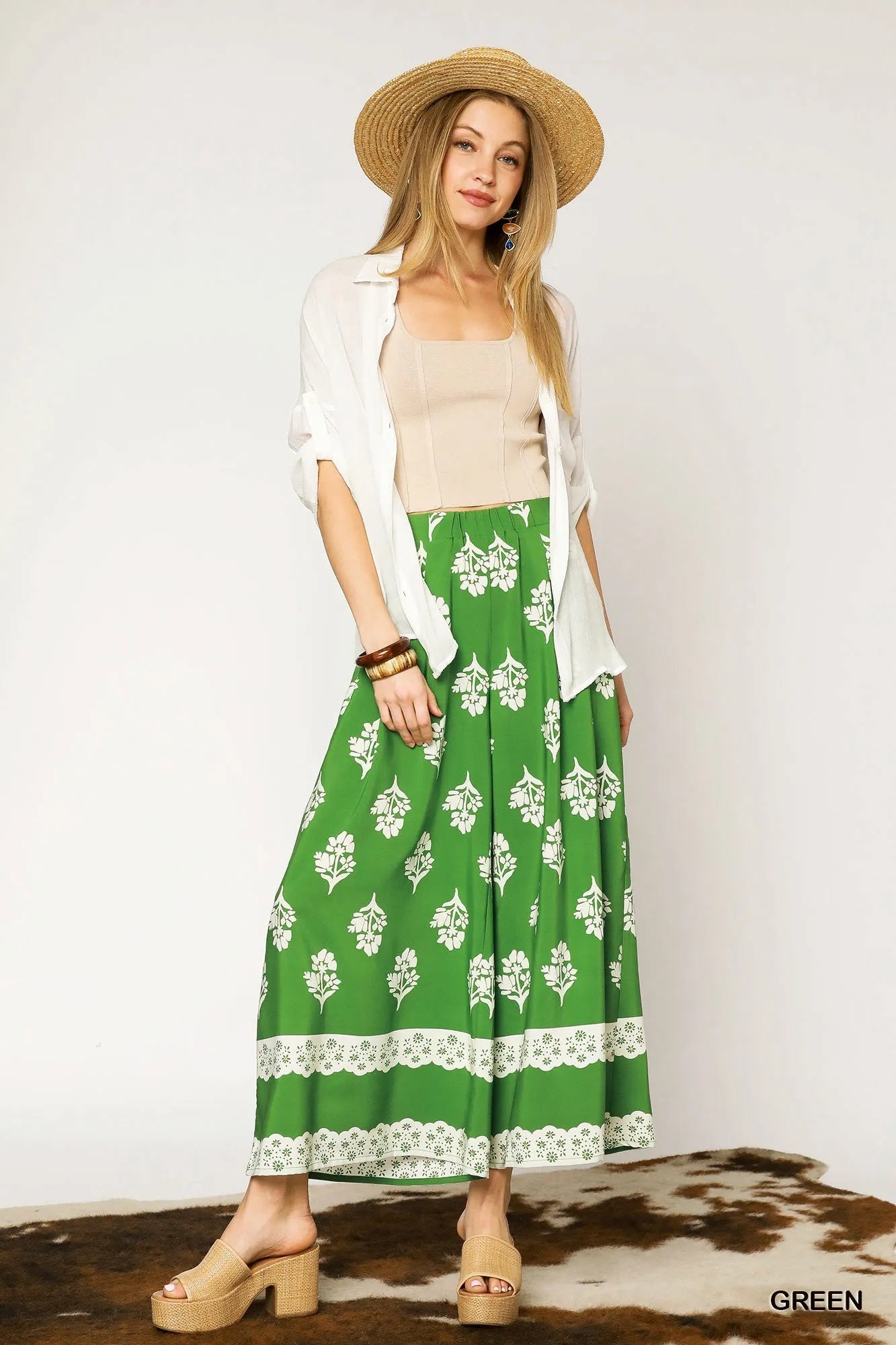 Umgee Floral Pleated Wide-Leg Pants.