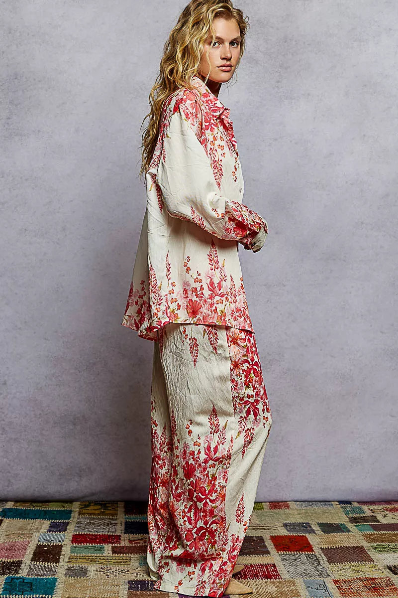 POL Floral Printed Woven Wide Leg Drawstring Pants.