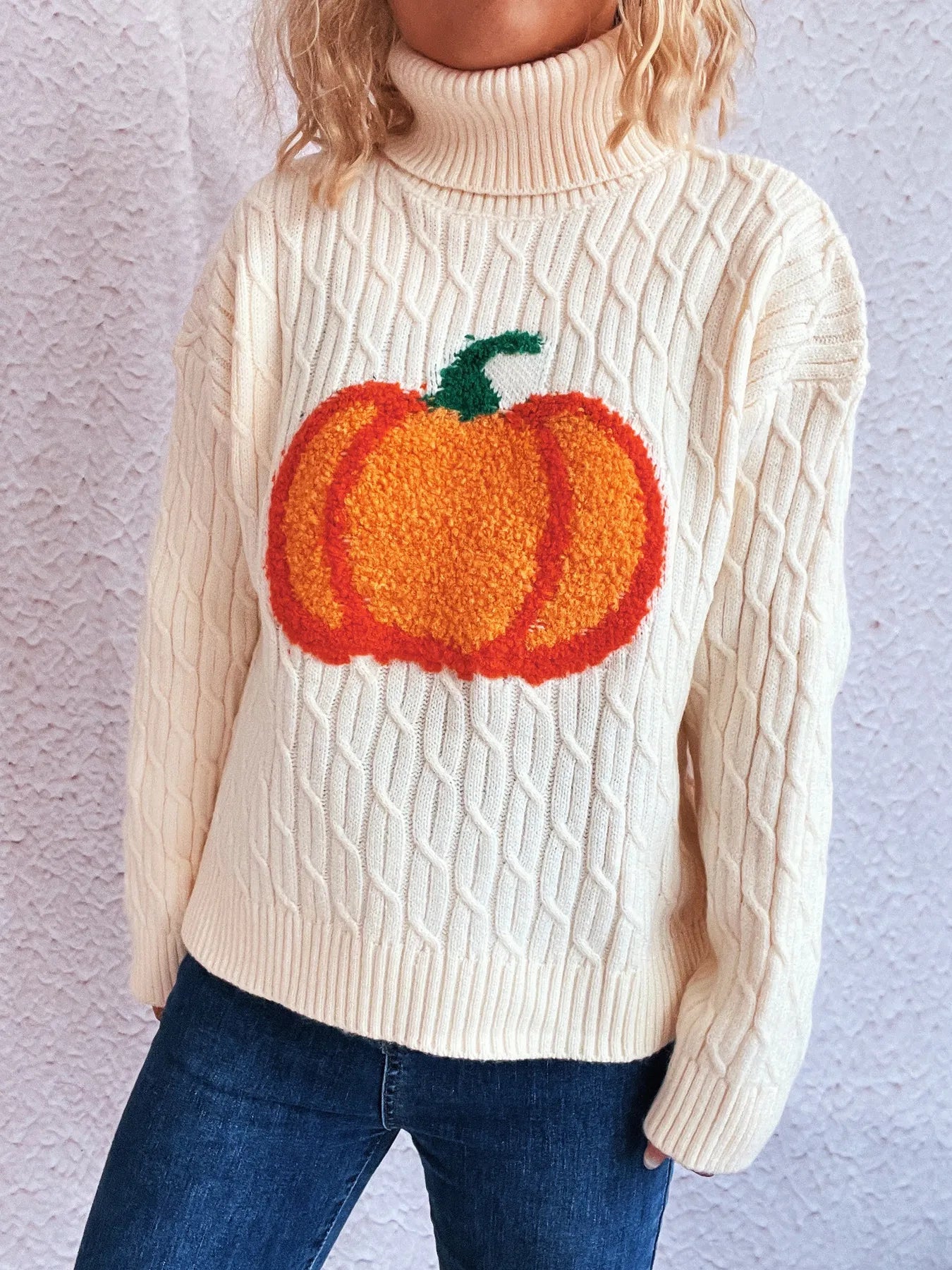 Pumpkin Turtleneck Sweater for Cozy Fall Fashion.