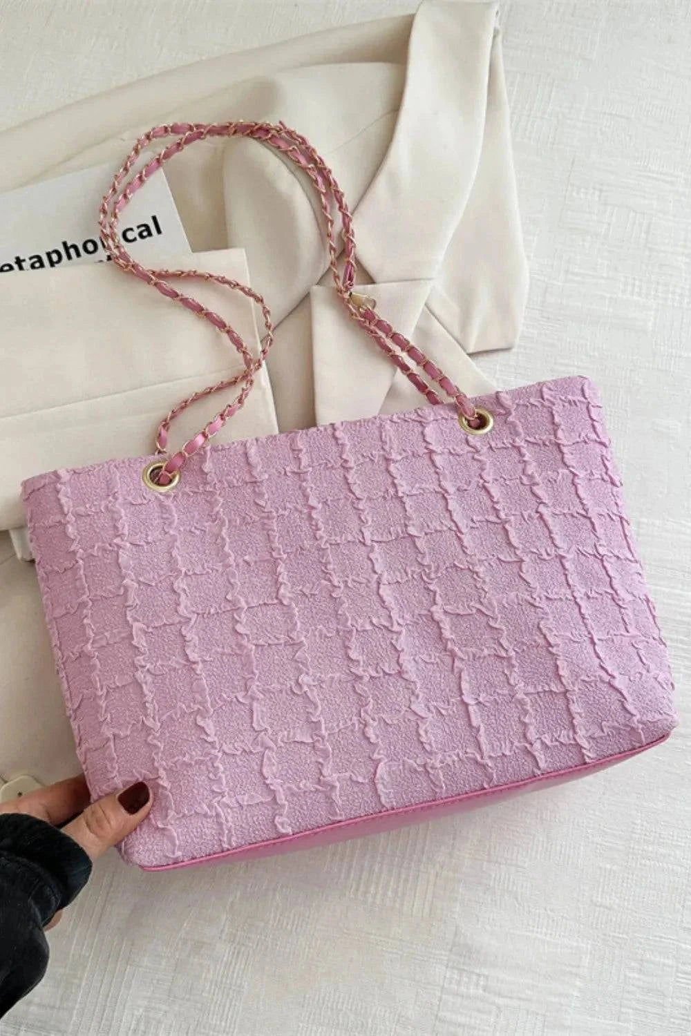 Polyester Chain Tote Bag with Textured Design.