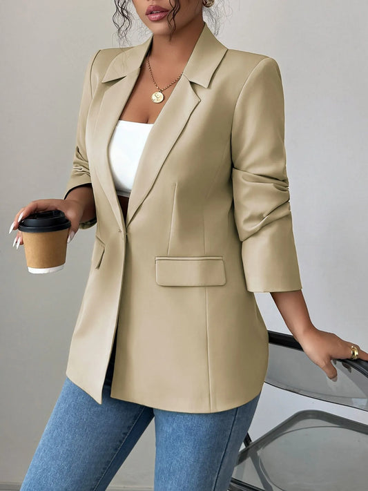 One Button Blazer with Lapel Collar.