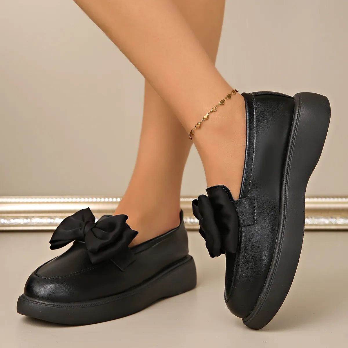 Bow Detail Platform Loafers.