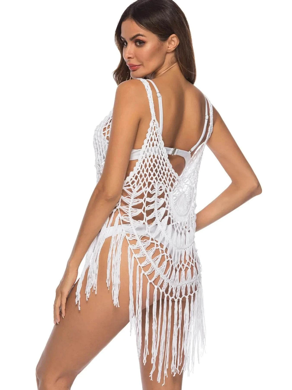 Crochet Beach Cover Up with Fringe for Chic Summer Style.