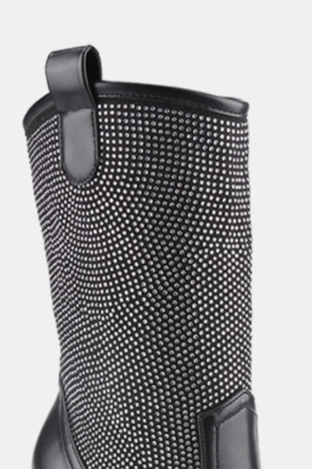 Weeboo Chunky Heel Rhinestone Western Cowboy Boots black with sparkling rhinestones and a chunky heel