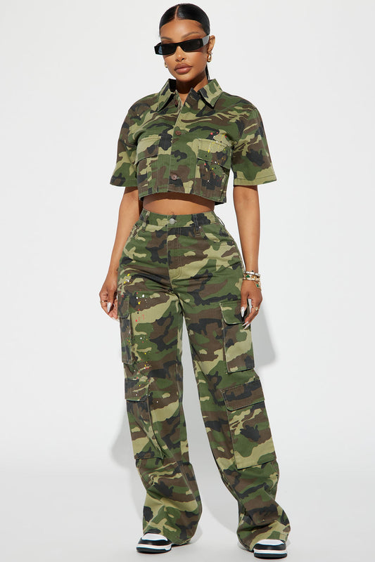 You Lost Me Camo Cargo Top Olive Combo - Trendy Versatile Style.