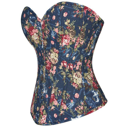 Fashion Women's Vintage Floral Corset Top Denim Overbust Bustier - Vintage Floral Corset Top - Redemption By Ashley North