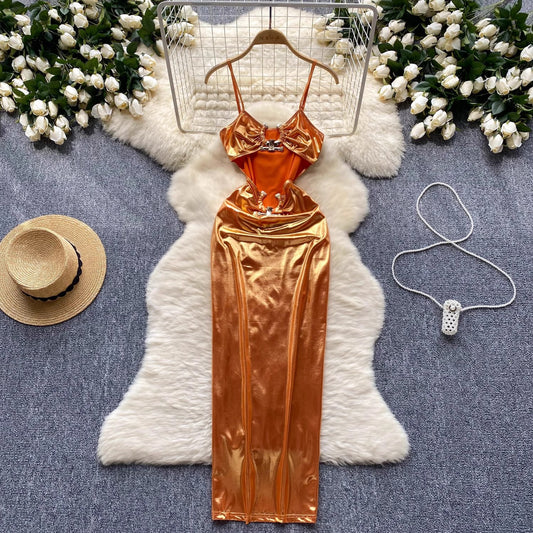 Sexy Cutout Dress with Metal Buckle Sling Design
