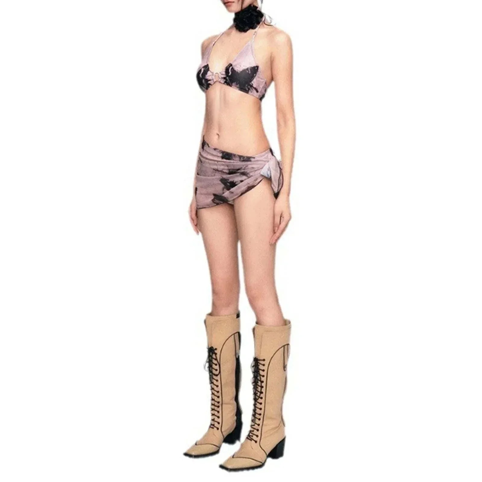 Fashion Three Piece Swimsuit Set Y2K Style for Women - Matching Bikini for Small Bust.