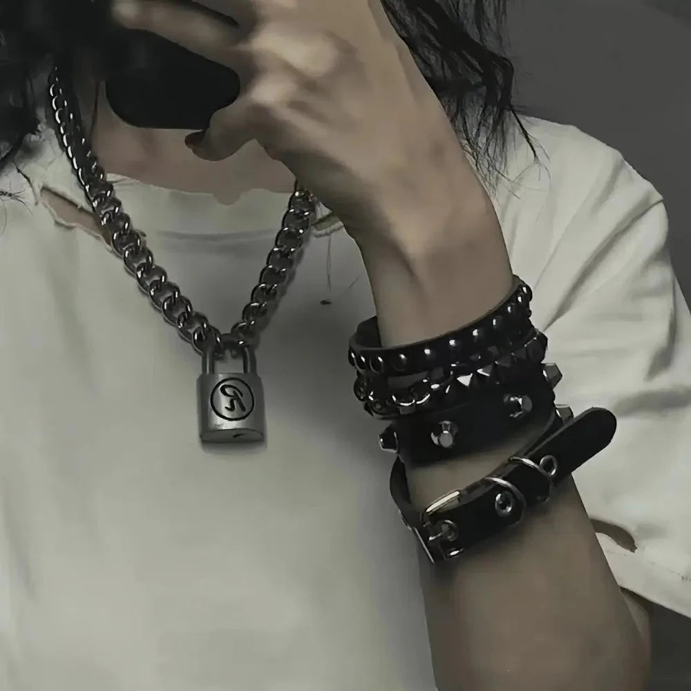 New 3PCS/Set Black Goth Emo Boho Bracelets For Men Women Punk Gothic Spike Rivets PU Leather Bracelet Bangles Party Jewelry Gift