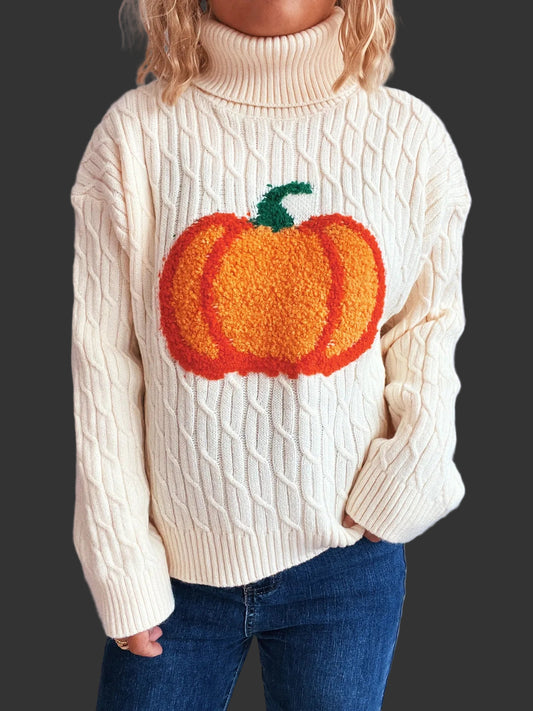 Pumpkin Turtleneck Sweater for Cozy Fall Fashion.
