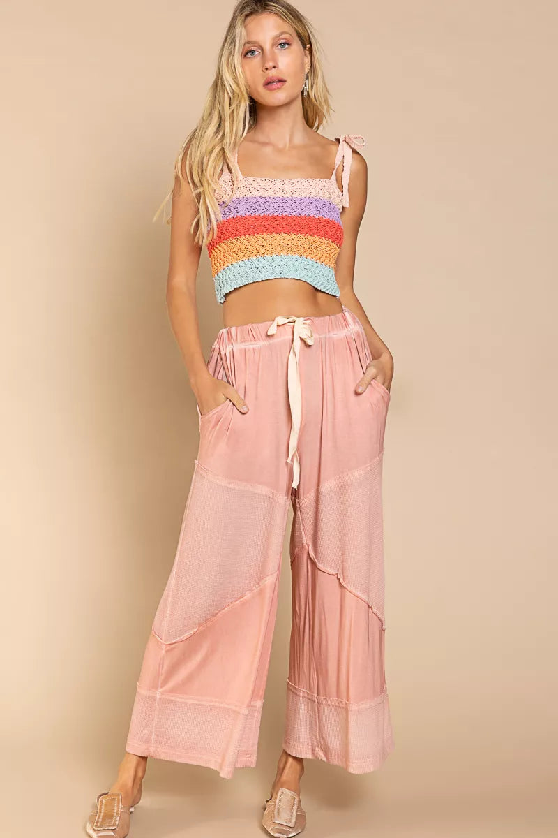 POL Elastic Waistband Wide Leg Pants with Drawstring.