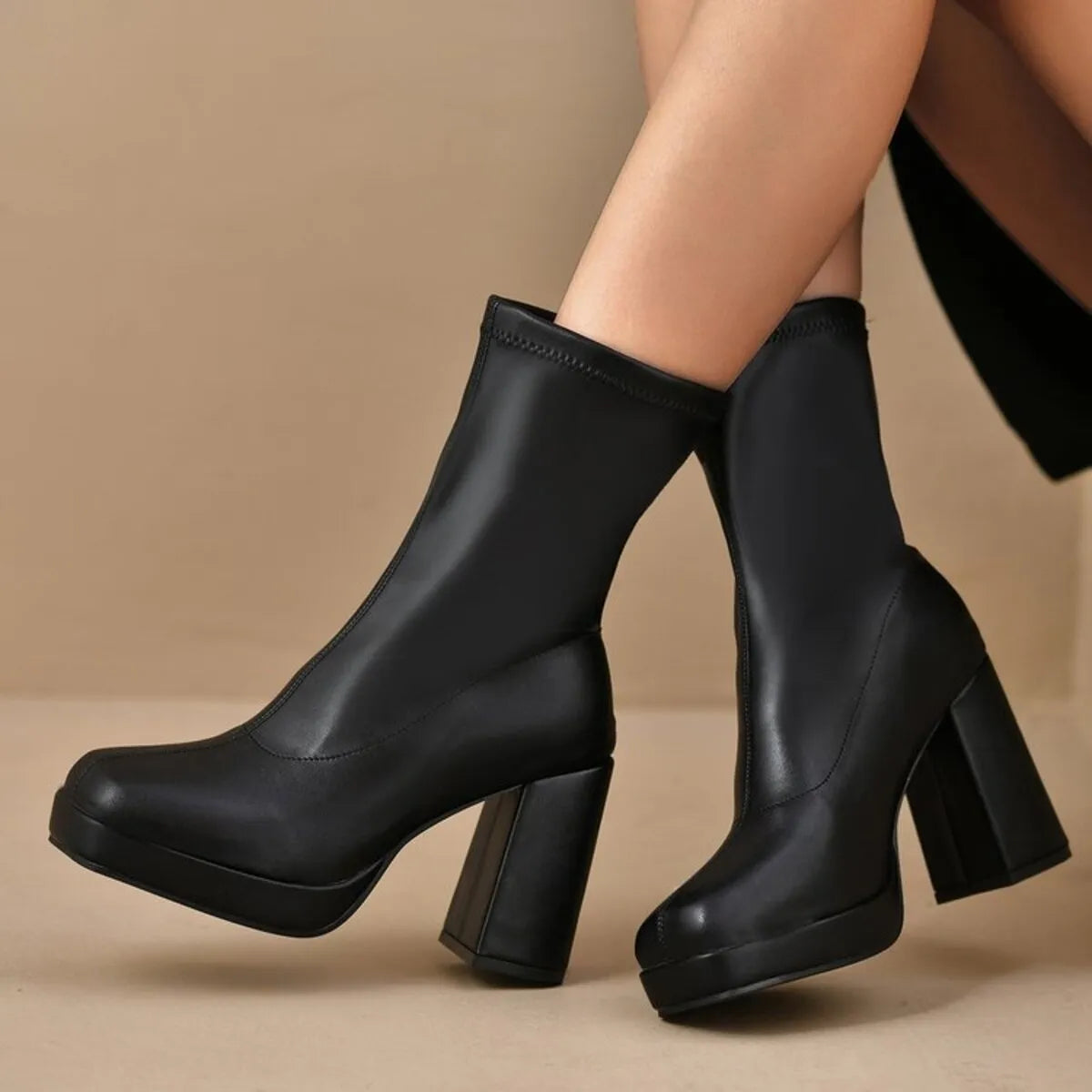 Round Toe Block Heels Boots.