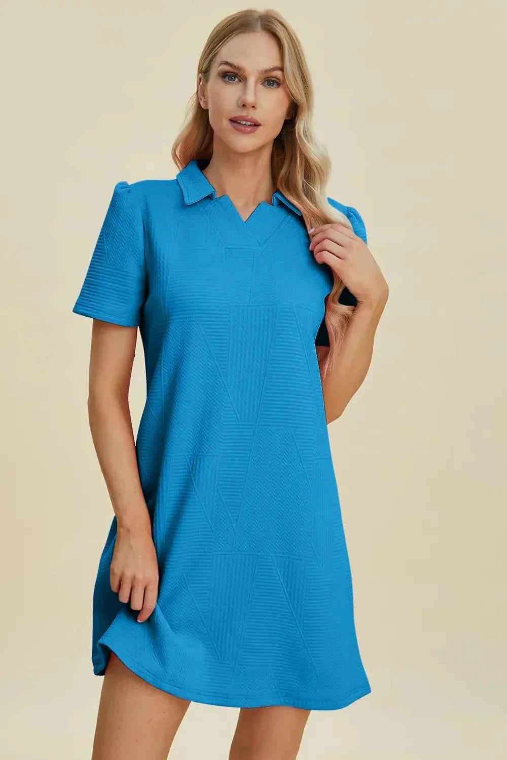 Short Sleeve Texture Dress - Double Take Full Size Fashion.
