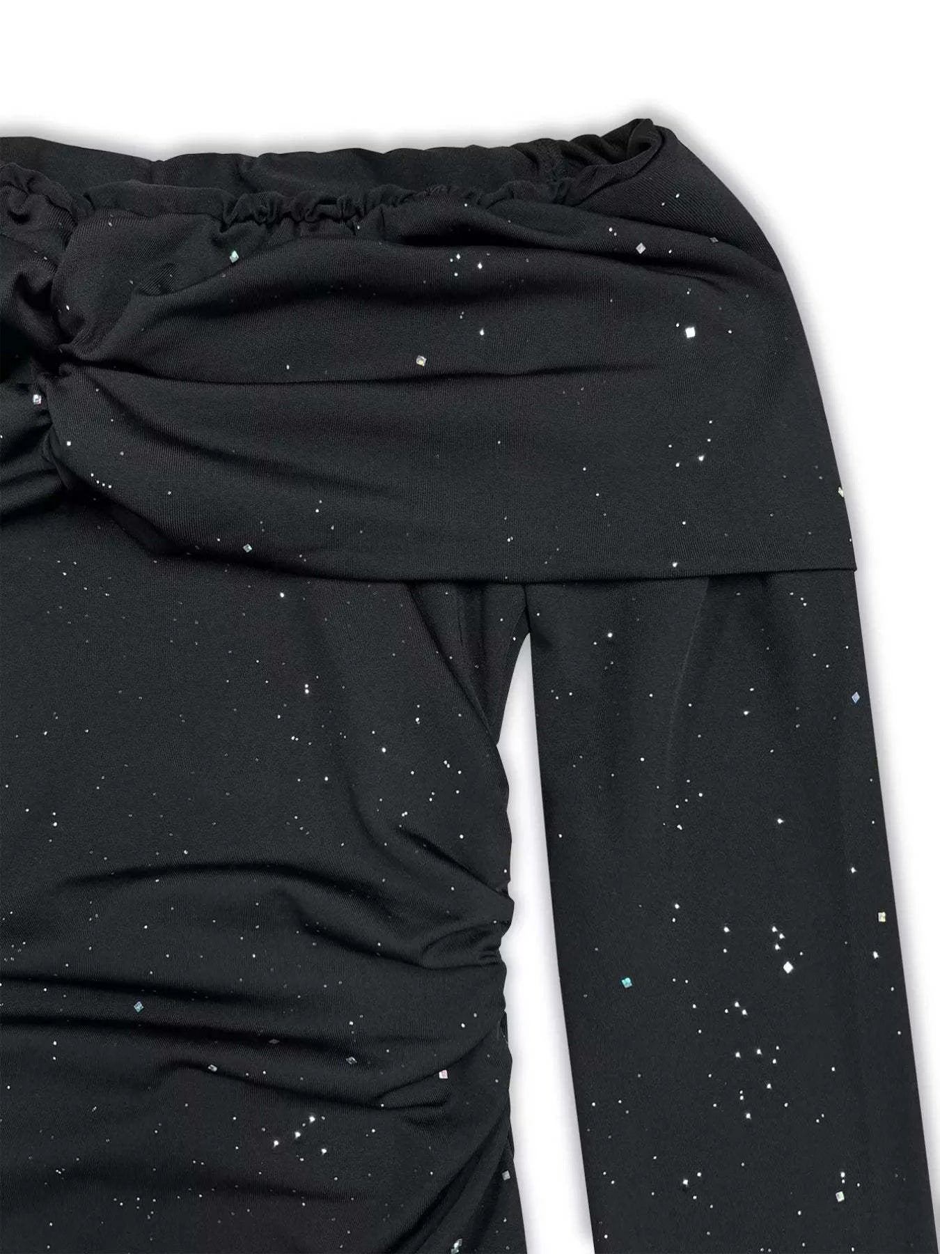 Off-Shoulder Glitter Evening Maxi Dress.