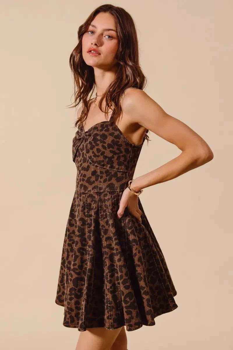 SO ME Mineral Washed Leopard Flare Cami Dress.