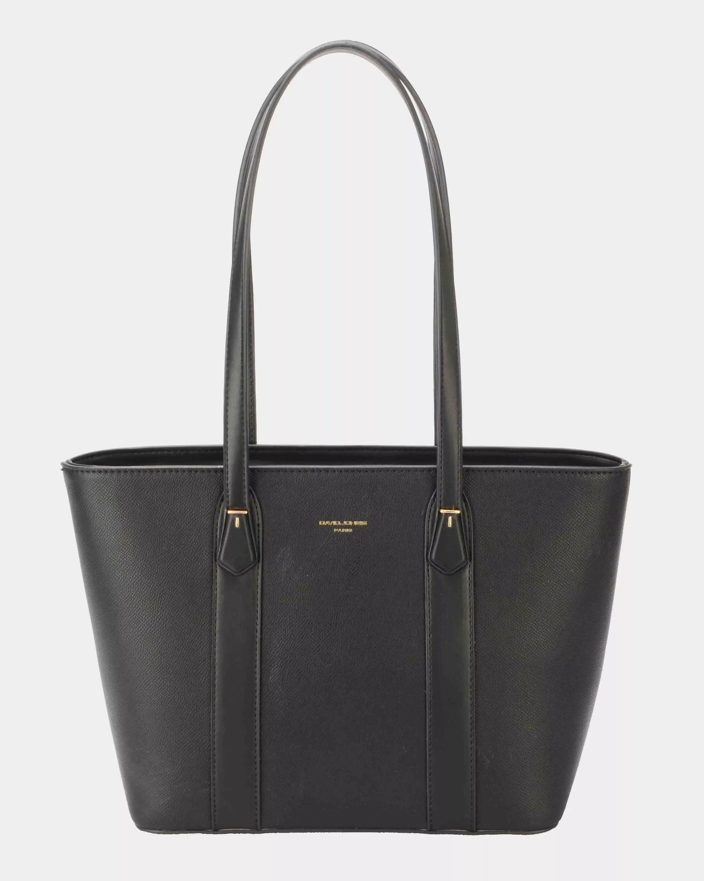 David Jones leather tote bag in black with gold hardware and long handles