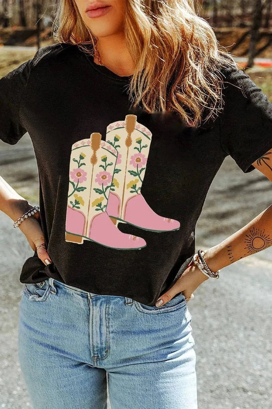 Floral Cowgirl Boots T-Shirt for Women - Graphic Tee - Redemption By Ashley North