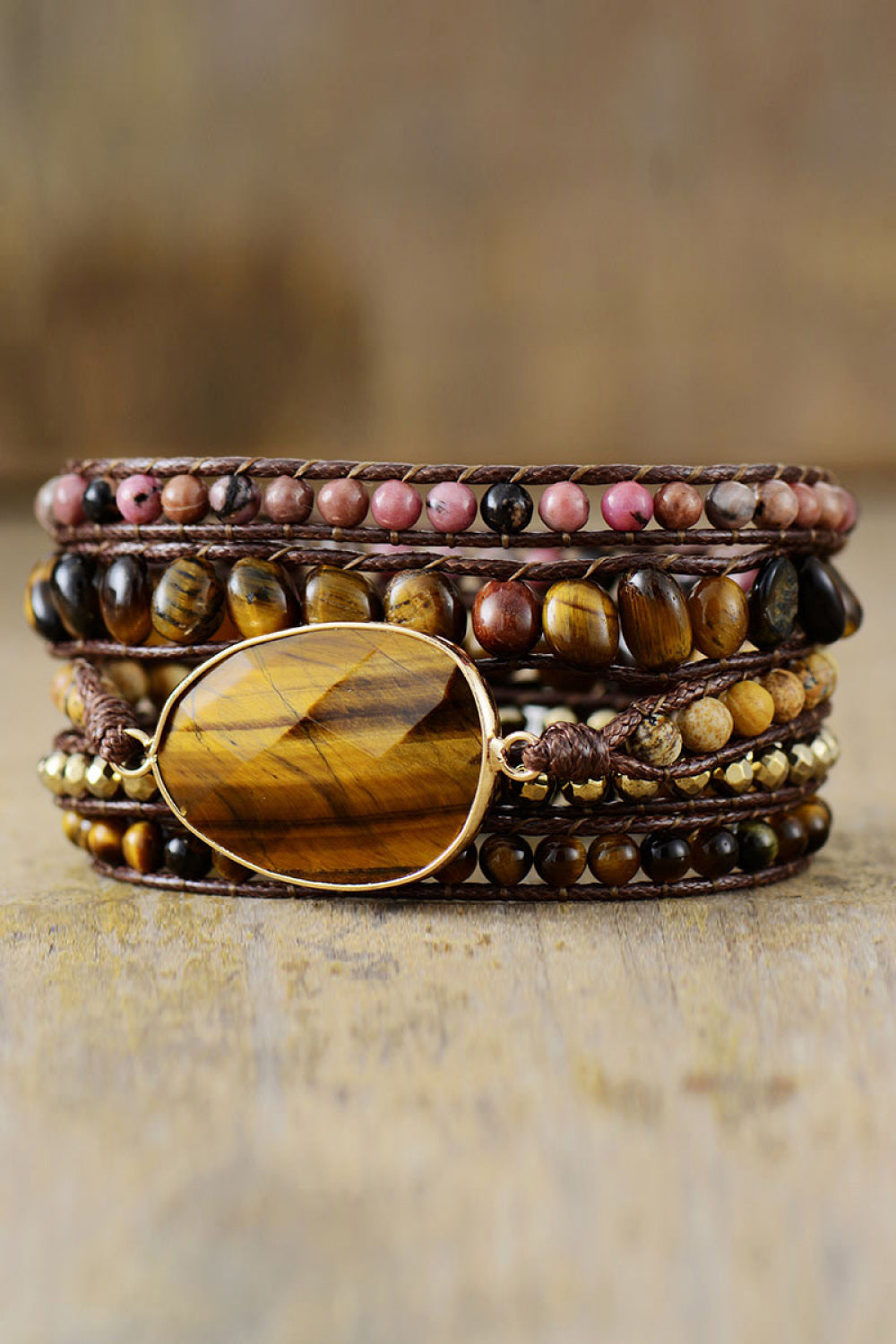 Natural Stone Layered Bracelet with tiger eye and mixed stone beads, modern style jewelry accessory