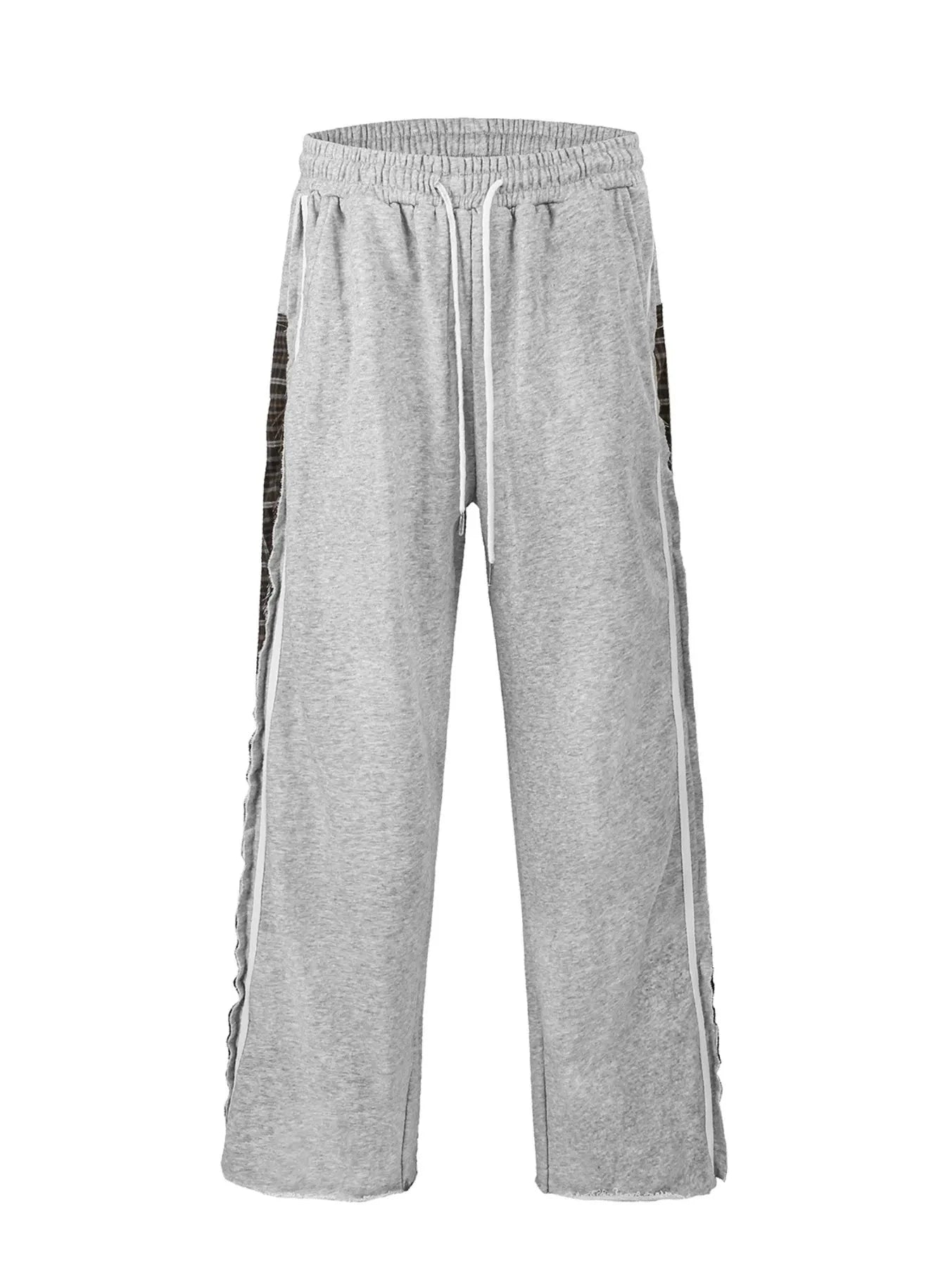 Men's Drawstring Patchwork Plaid Wide Leg Pants
