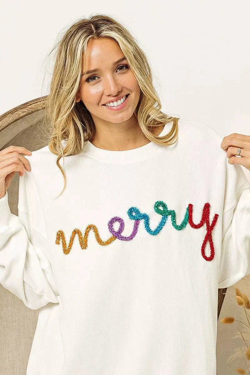 BiBi Merry Tinsel Lettering Drop Shoulder Sweatshirt.