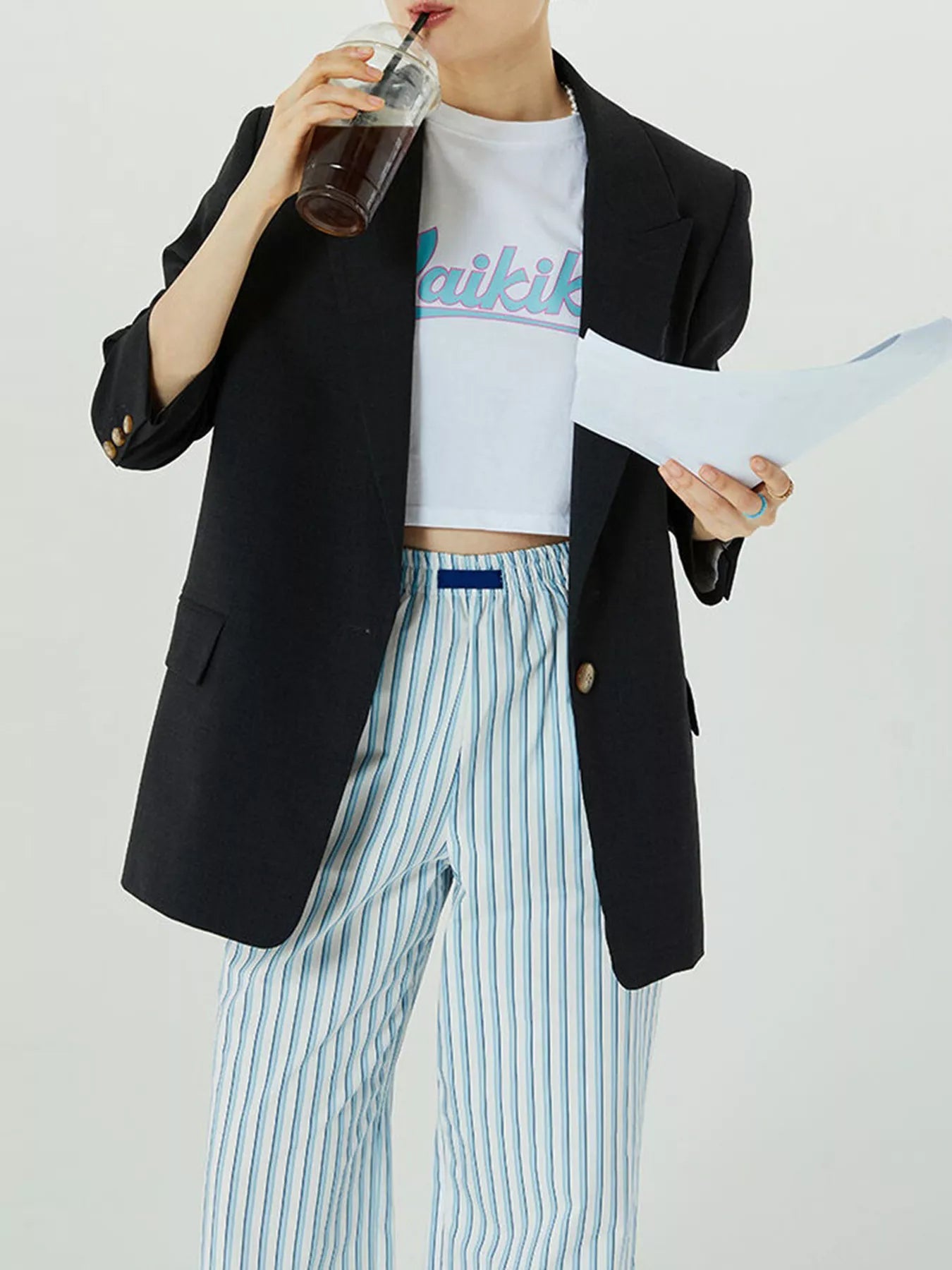 Elastic Waist Wide Leg Pants.