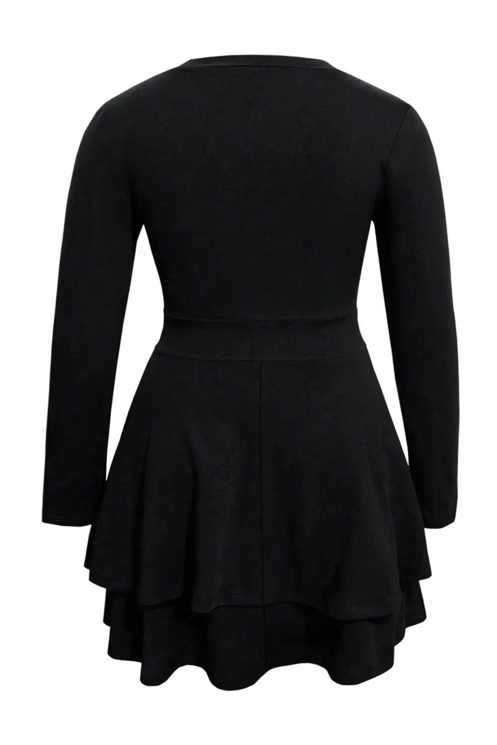 Plus Size V-Neck Mini Dress with Layered Long Sleeves.